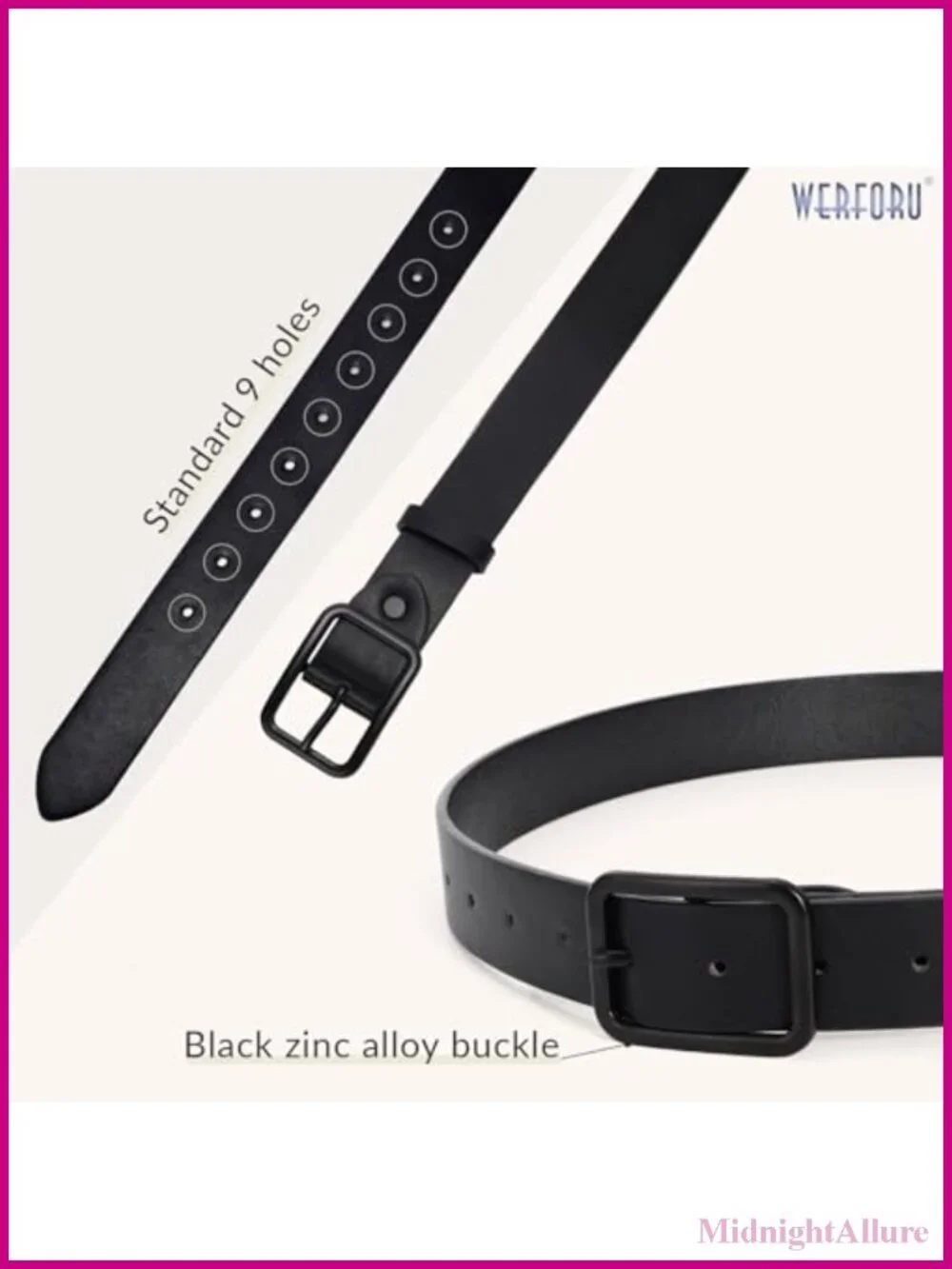 Faux Leather Belt Square Buckle Adjustable 1.3